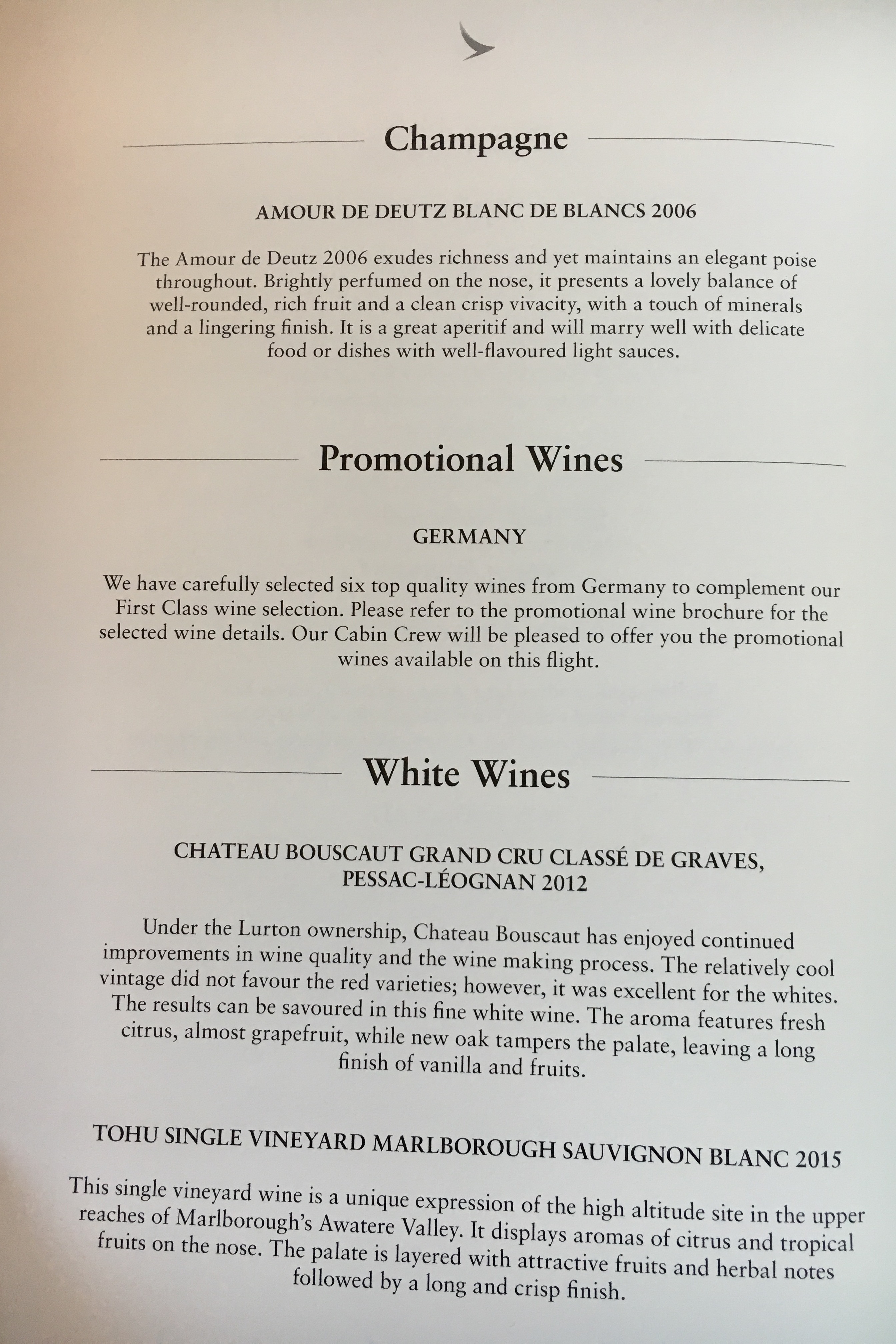 a menu of wine list